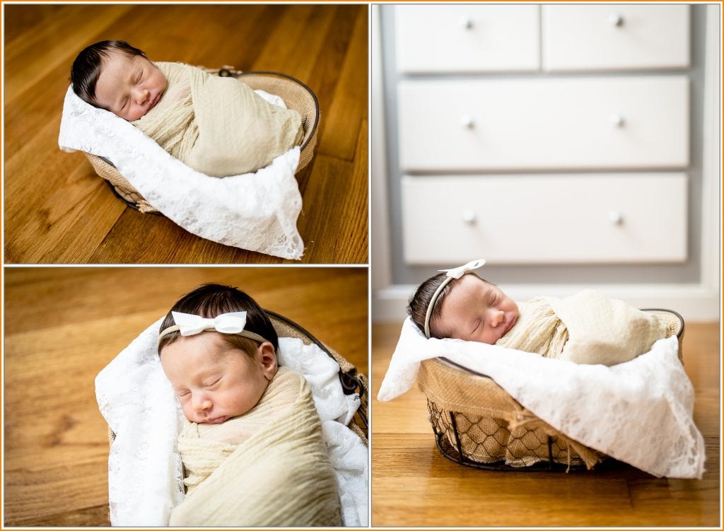 Baby girl in a basket Newborn Baby Photography by Walker Studios LLC in Connecticut