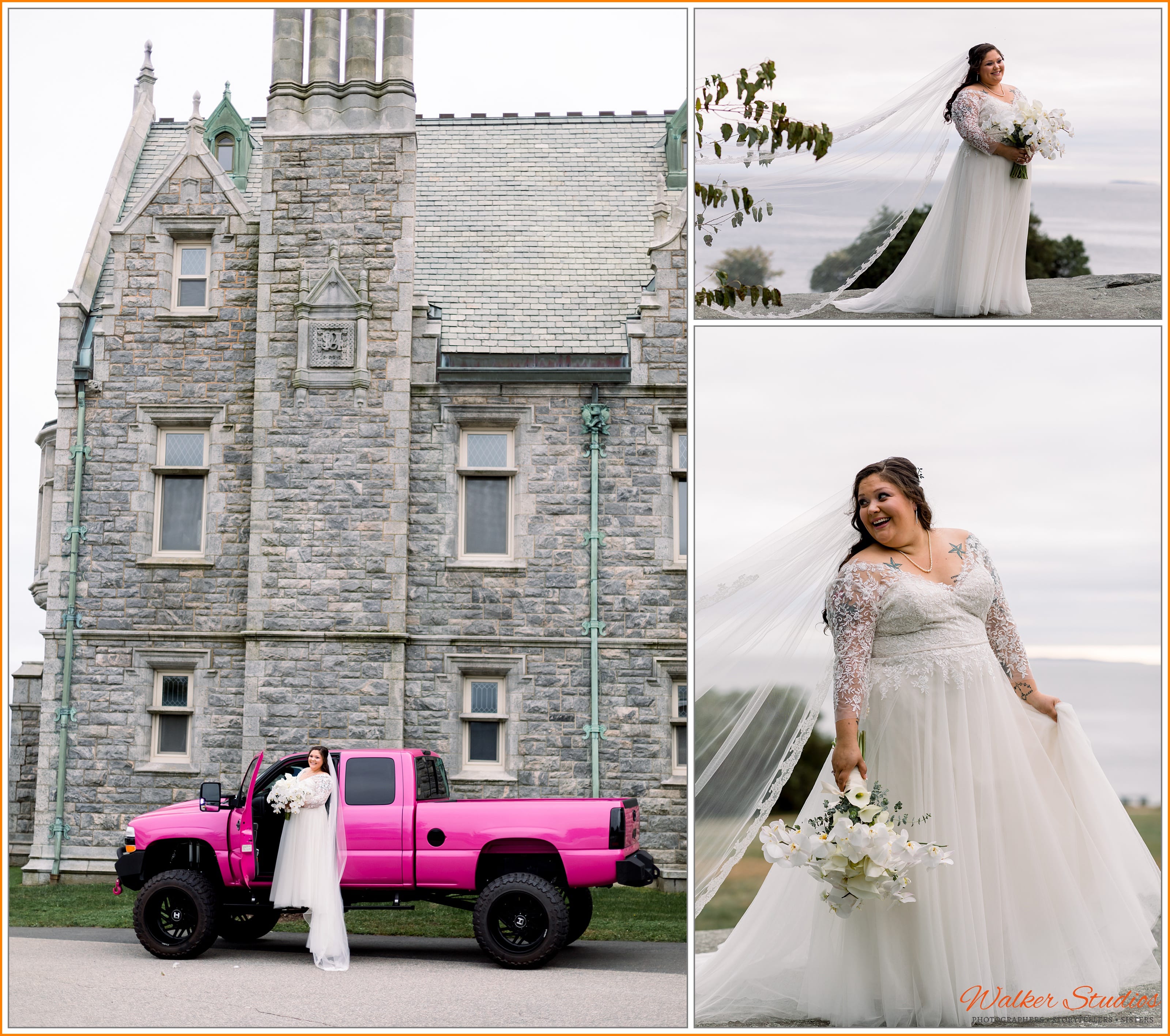 Bride and Pink Chevy at Branford House Wedding